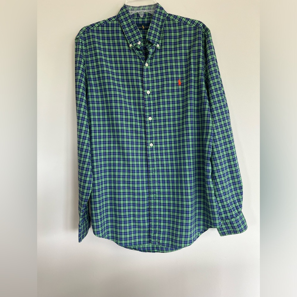 Ralph Lauren Men’s Button Down Shirt Green Plaid Size MM